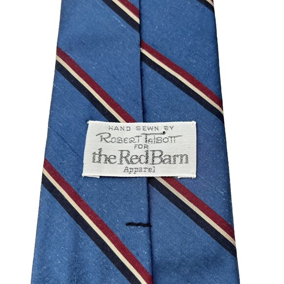 Robert Talbott Silk Tie Red Barn Blue Background Red White Blue Stripe Hand Sewn - Picture 4 of 7